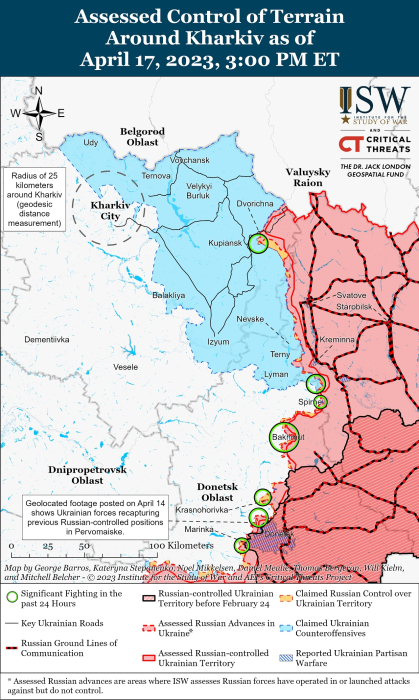 Карта боевых действий в Украине 18 апреля.