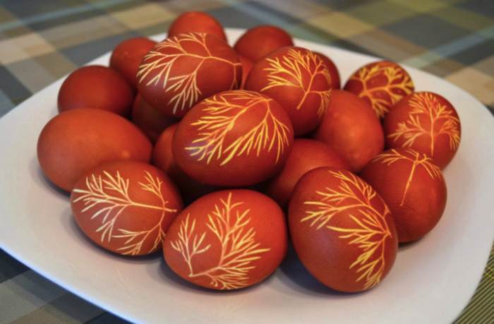 Покрасили яйца с укропом -