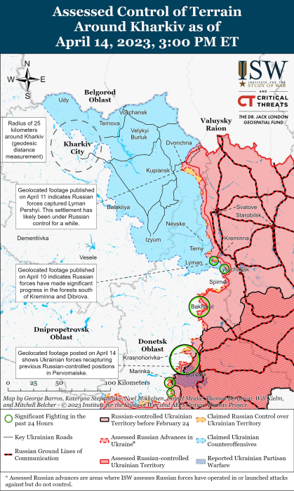 Карта боевых действий в Украине 15 апреля.