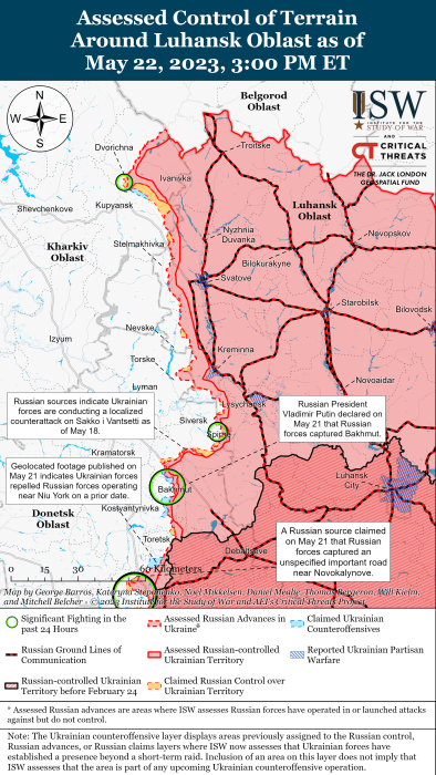 Карта боевых действий в Украине 23 мая.