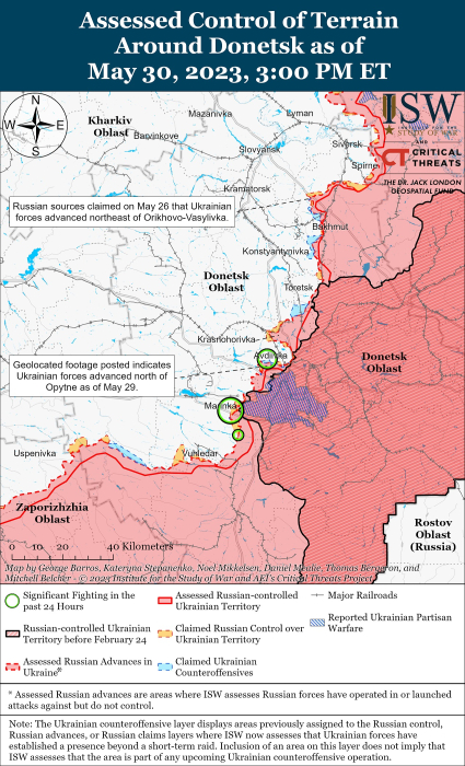 Карта боевых действий в Украине 31 мая.