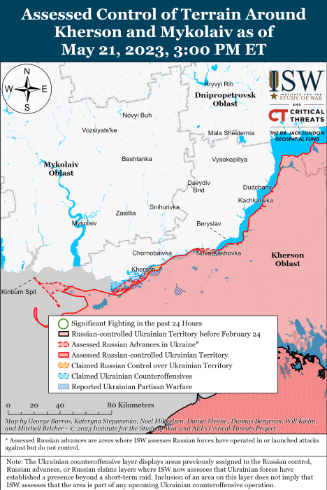 Карта боевых действий в Украине 22 мая.