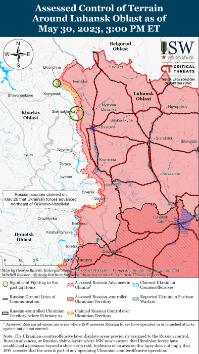 Карта боевых действий в Украине 31 мая.