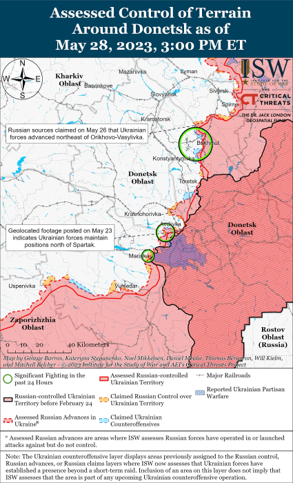 Карта боевых действий в Украине 29 мая.