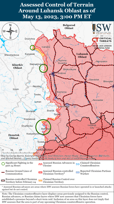 Карта боевых действий в Украине 14 мая.