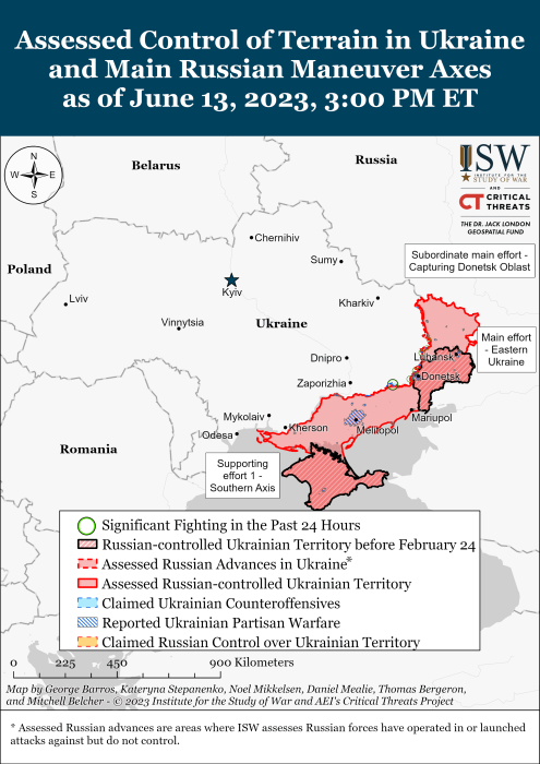 Карта боевых действий в Украине 14 июня.