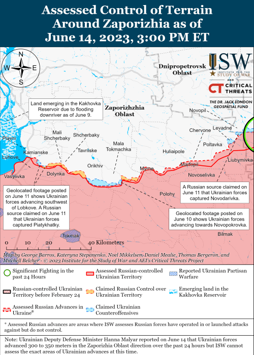 Карта боевых действий на Украине 15 июня. Фото: ISW