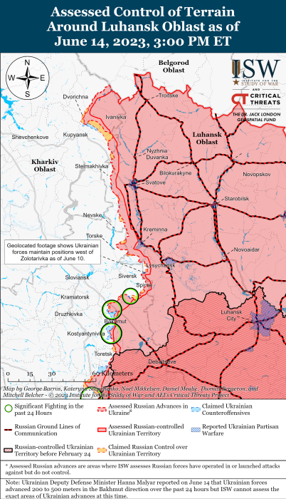 Карта боевых действий на Украине 15 июня. Фото: ISW