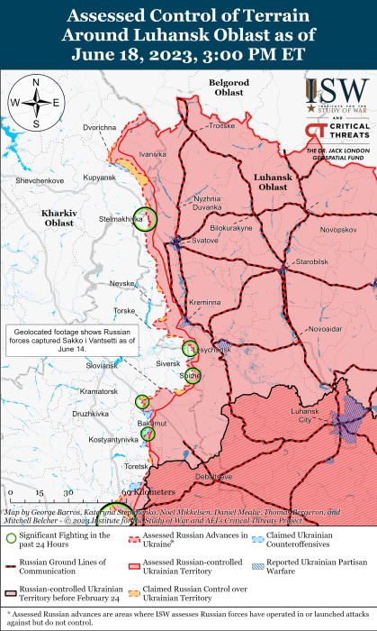 Карта боевых действий на Украине 19 июня. Фото: ISW