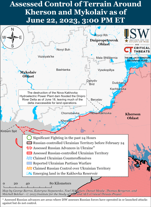 Карта боевых действий на Украине 23 июня. Фото: ISW