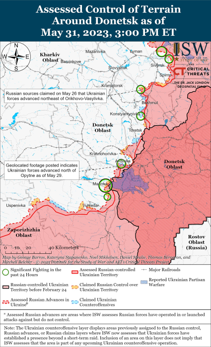 Карта боевых действий в Украине 1 июня.