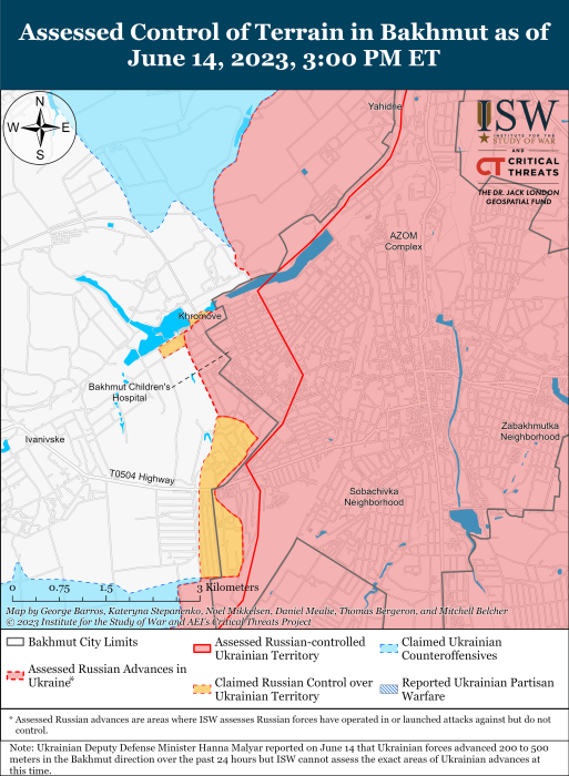 Карта боевых действий на Украине 15 июня. Фото: ISW