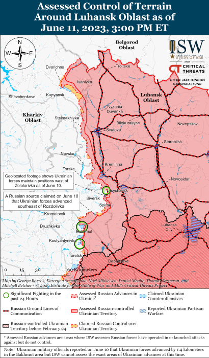 Карта боевых действий на Украине 12 июня. Фото: ISW