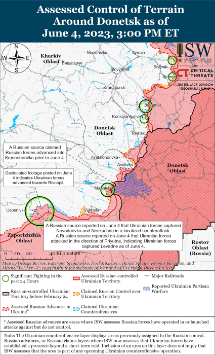 Карта боевых действий в Украине 5 июня.
