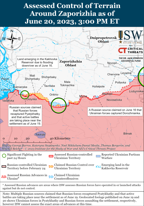 Карта боевых действий на Украине 21 июня. Фото: ISW