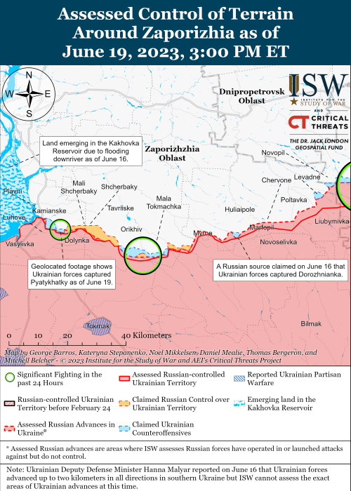 Карта боевых действий на Украине 20 июня. Фото: ISW