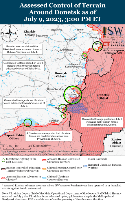 Карта боевых действий в Украине 10 июля