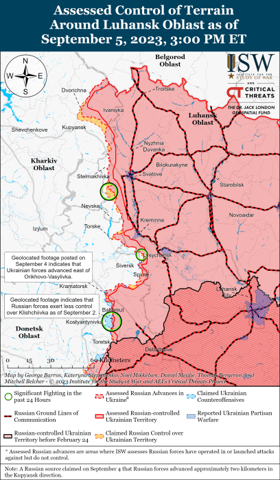 Карта боевых действий в Украине 6 сентября -