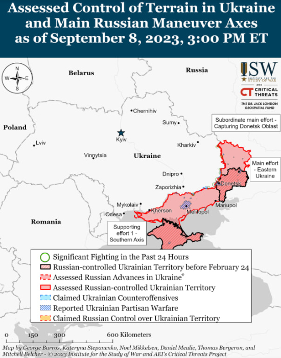 Карта боевых действий на Украине 9 сентября.