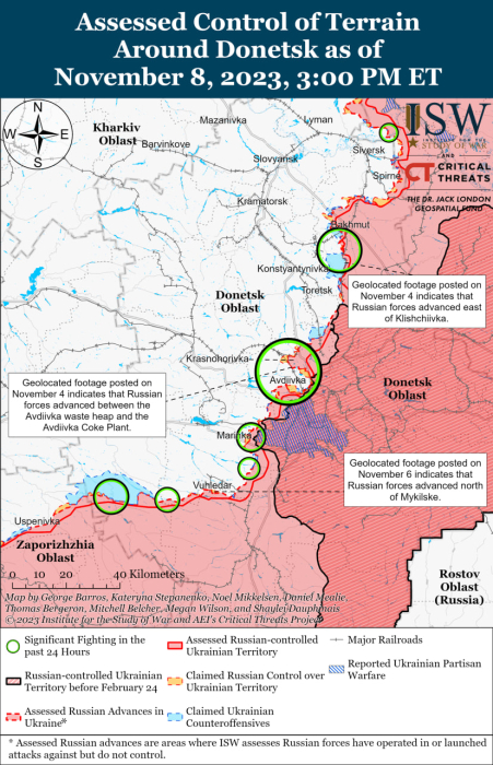 Карта боевых действий на Украине 9 ноября.