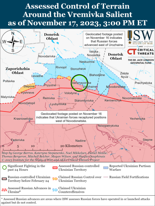 Карта боевых действий на Украине 18 ноября.