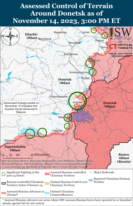 Карта боевых действий на Украине 15 ноября.