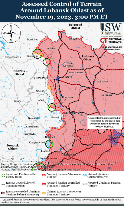 Карта боевых действий в Украине на 20 ноября.