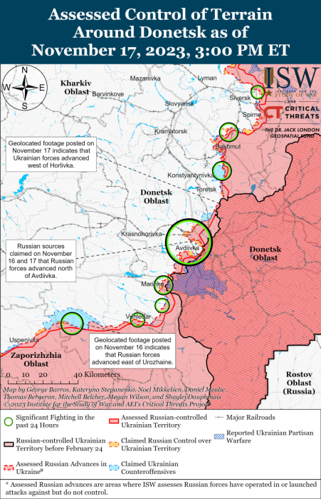 Карта боевых действий на Украине 18 ноября.