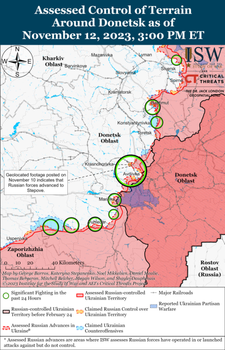 Карта боевых действий на Украине 13 ноября.