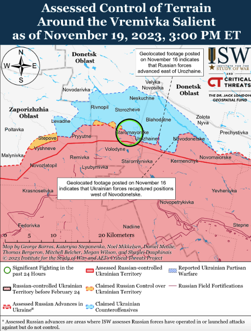 Карта боевых действий в Украине на 20 ноября.