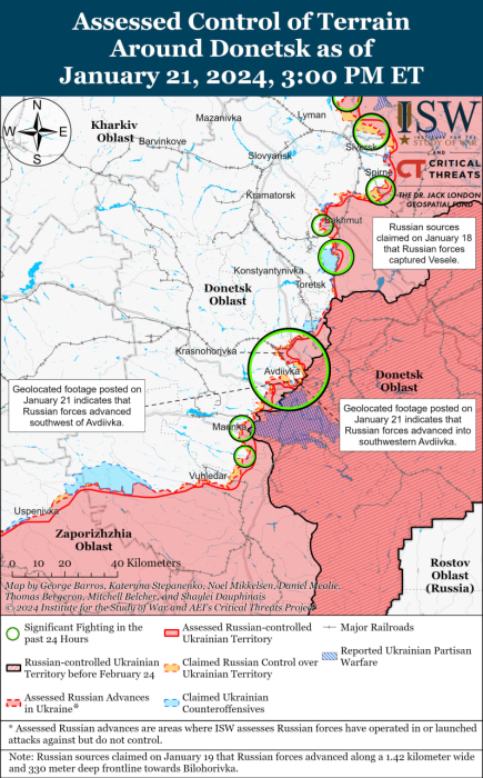 Карта боевых действий на Украине 22 января.