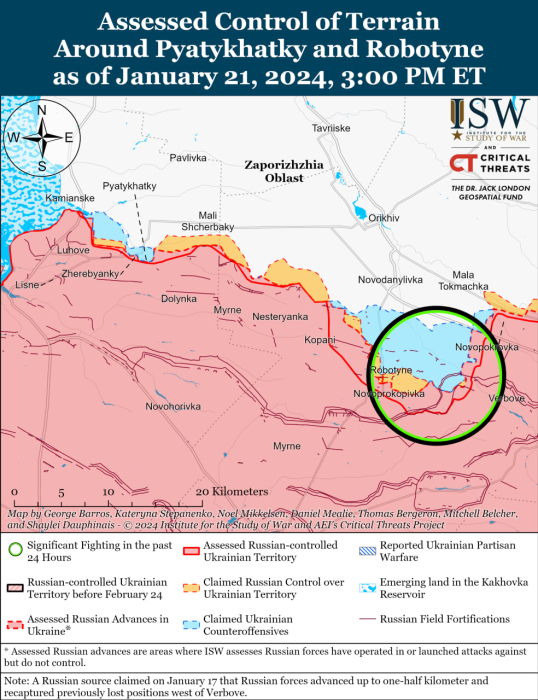 Карта боевых действий на Украине 22 января.