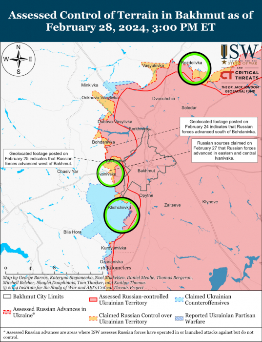 Карта боевых действий в Украине 29 февраля -