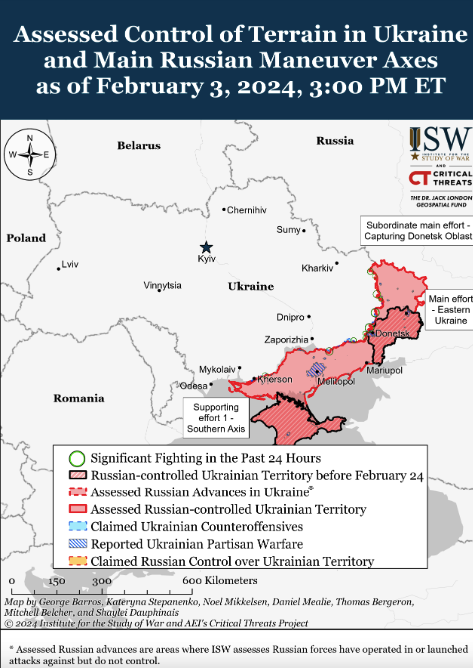 Карта боевых действий на Украине 4 февраля.