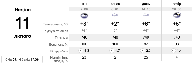 Прогноз погоды на 11 февраля в Киеве -