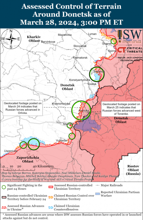 Карта боевых действий на Украине 29 марта.