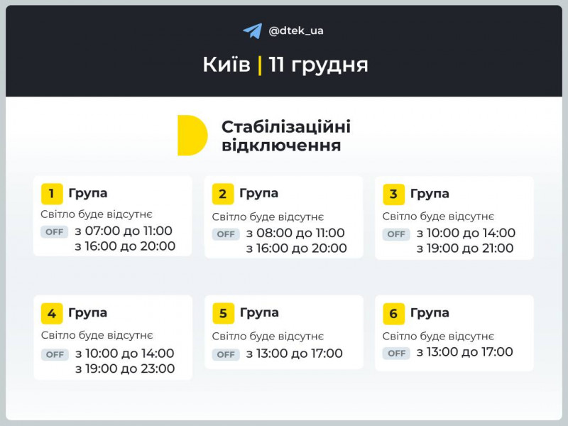 Як вимикатимуть світло в Києві та області: графіки відключень на 11 грудня