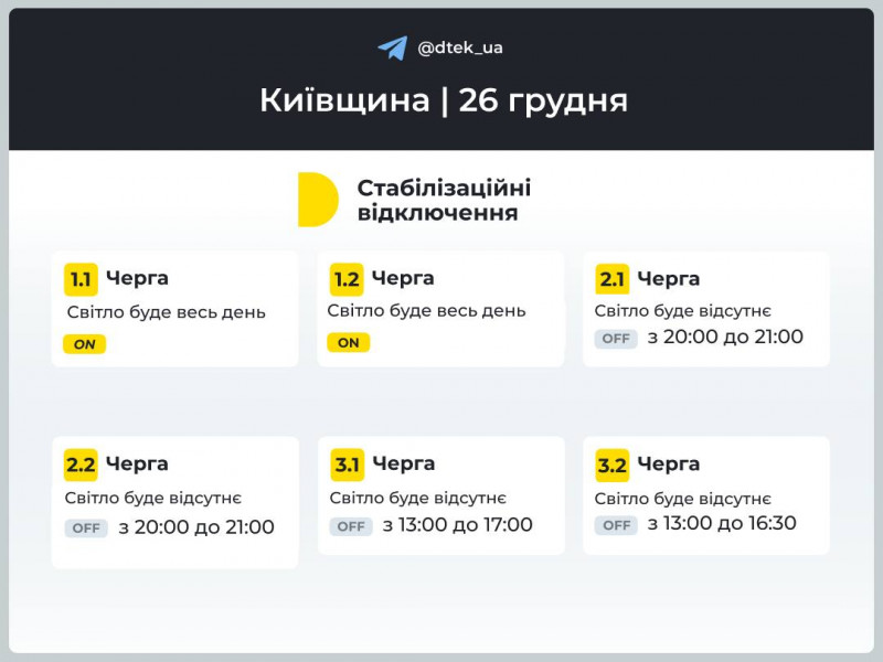 Енергетики розповіли, як 26 грудня вимикатимуть світло у Києві та області