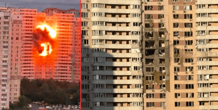Удар БПЛА по дому в Дарницком районе во время ночной атаки на Киев 17 июня