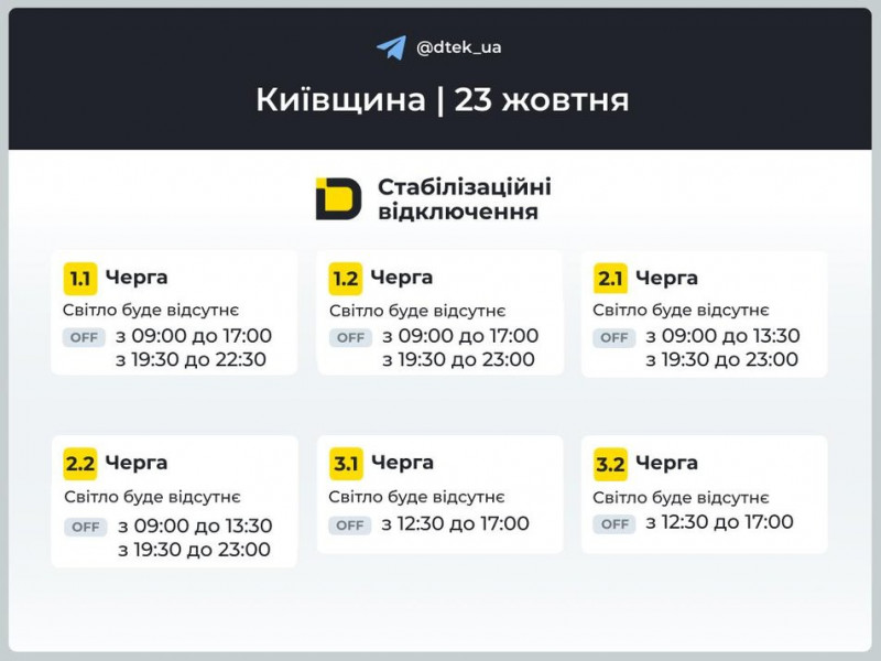 Як завтра вимикатимуть світло в Київській області: графіки на 23 жовтня