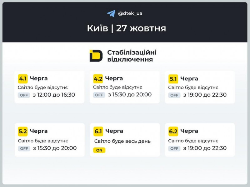 У Києві та області енергетики застосовують стабілізаційне відключення електроенергії. Графіки