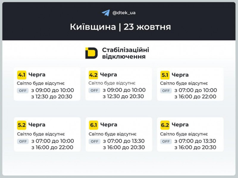 Як завтра вимикатимуть світло в Київській області: графіки на 23 жовтня