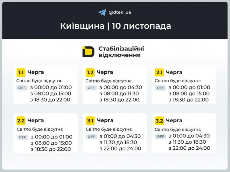У Києві та області 10 листопада діятимуть графіки: коли вимикатимуть світло