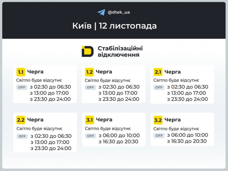 Стабілізаційні графіки: коли відключатимуть світло у Києві та області
