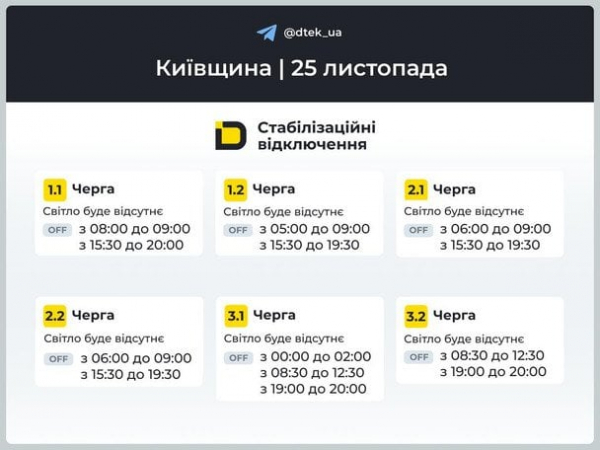 Відключення світла у Києві та на Київщині: графіки оновили
Відключення світла у Києві та на Київщині: графіки оновили