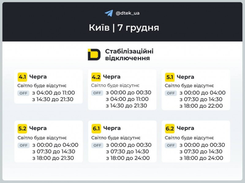 Графік відключень електрики у Києві та області: коли не буде світла