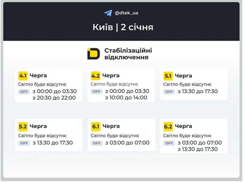 У Києві та області діють стабілізаційні відключення електроенергії. За якими графіками