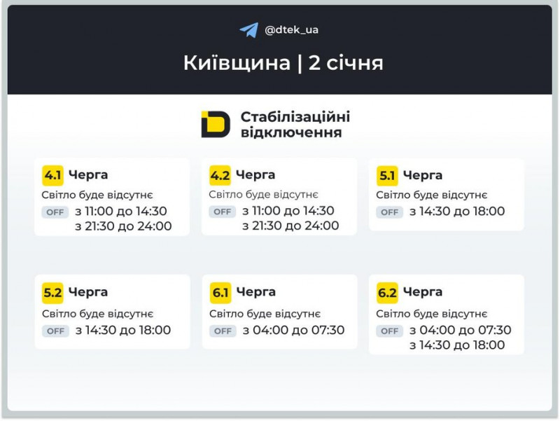 У Києві та області діють стабілізаційні відключення електроенергії. За якими графіками