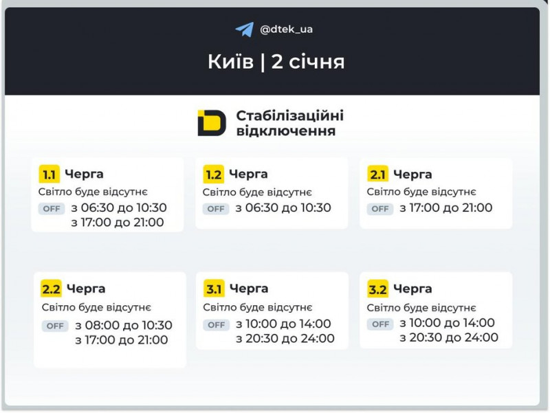 У Києві та області діють стабілізаційні відключення електроенергії. За якими графіками