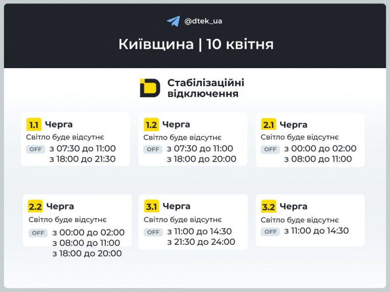 Графіки відключень на Київщині: коли вимикатимуть світло 10 квітня